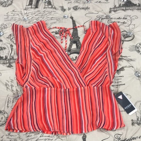 Guess Marrah Striped Flutter-Sleeve Top - Picture 3 of 7